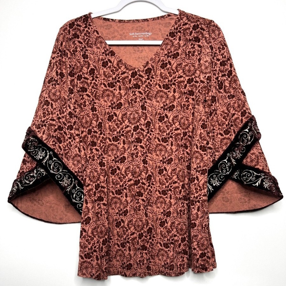 Soft Surroundings Velvet 3/4 Bell Sleeve Blouse